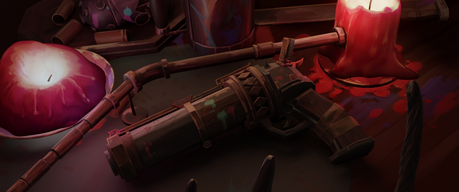 Étape de travail de l'éclairage du pistolet de Jinx, autre angle