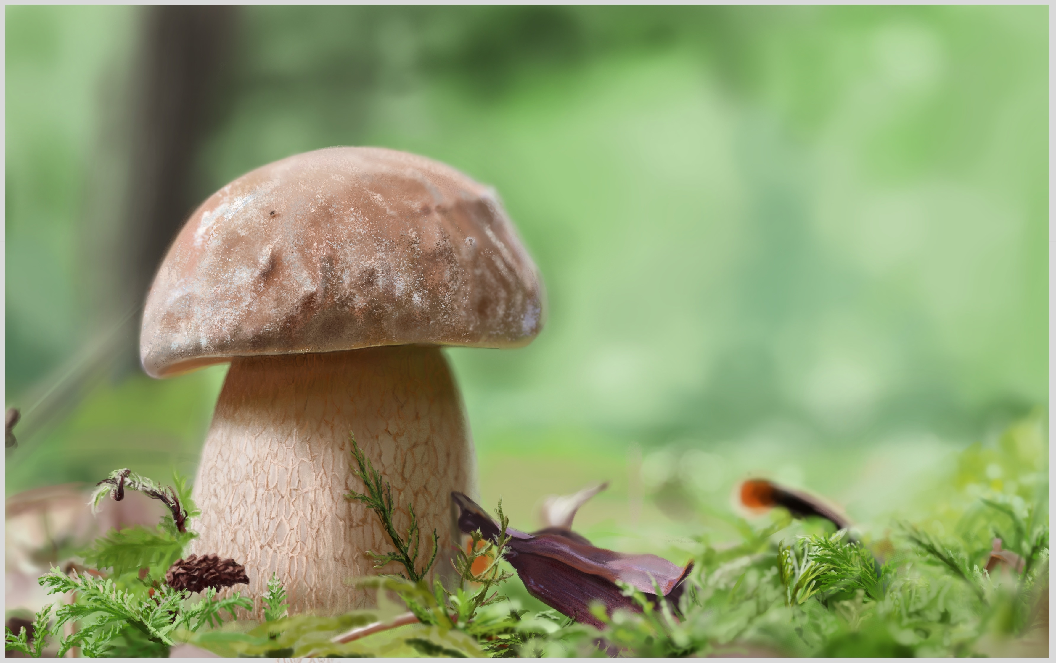 Étude photoréaliste d'un cèpe en sous-bois