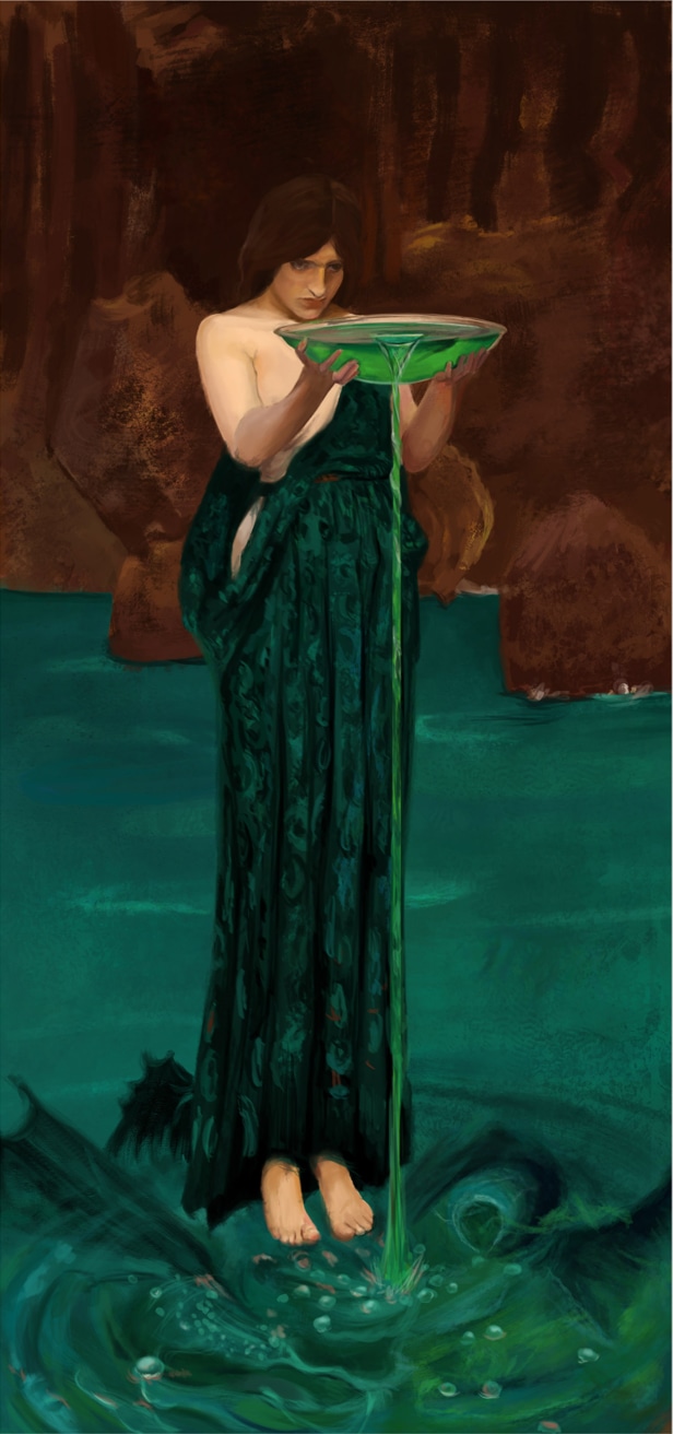 Étude d'après Circé aux yeux jaloux de John William Waterhouse