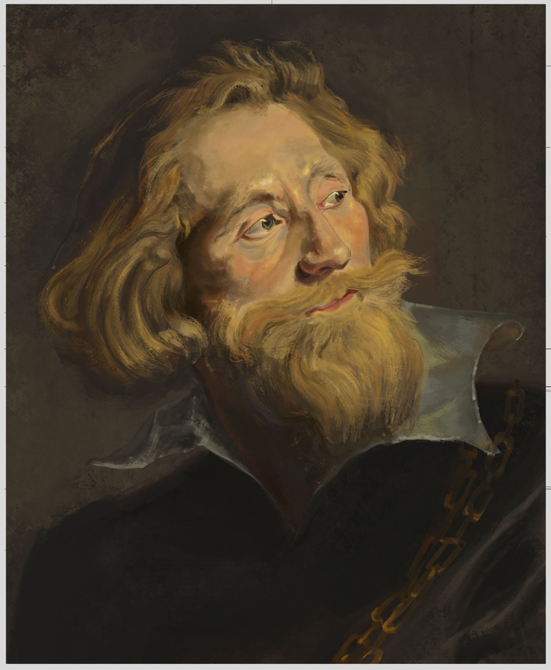 Étude d'après un portrait de Rubens, tête d'homme barbu